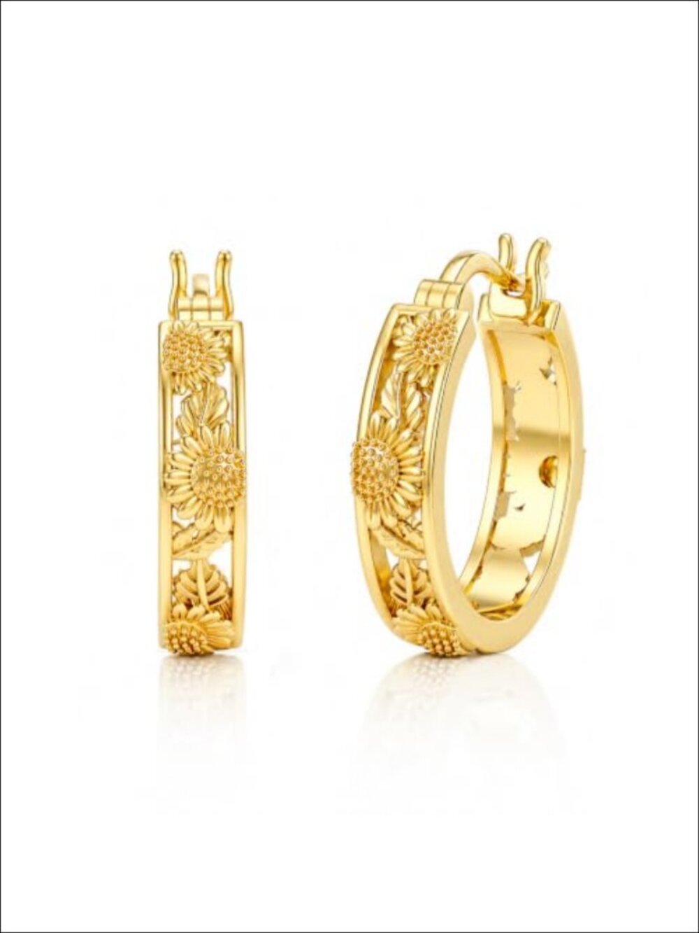 14K Gold Plated Sunflower Hoop Earrings Hypoallergenic Lightweight Dainty Huggie